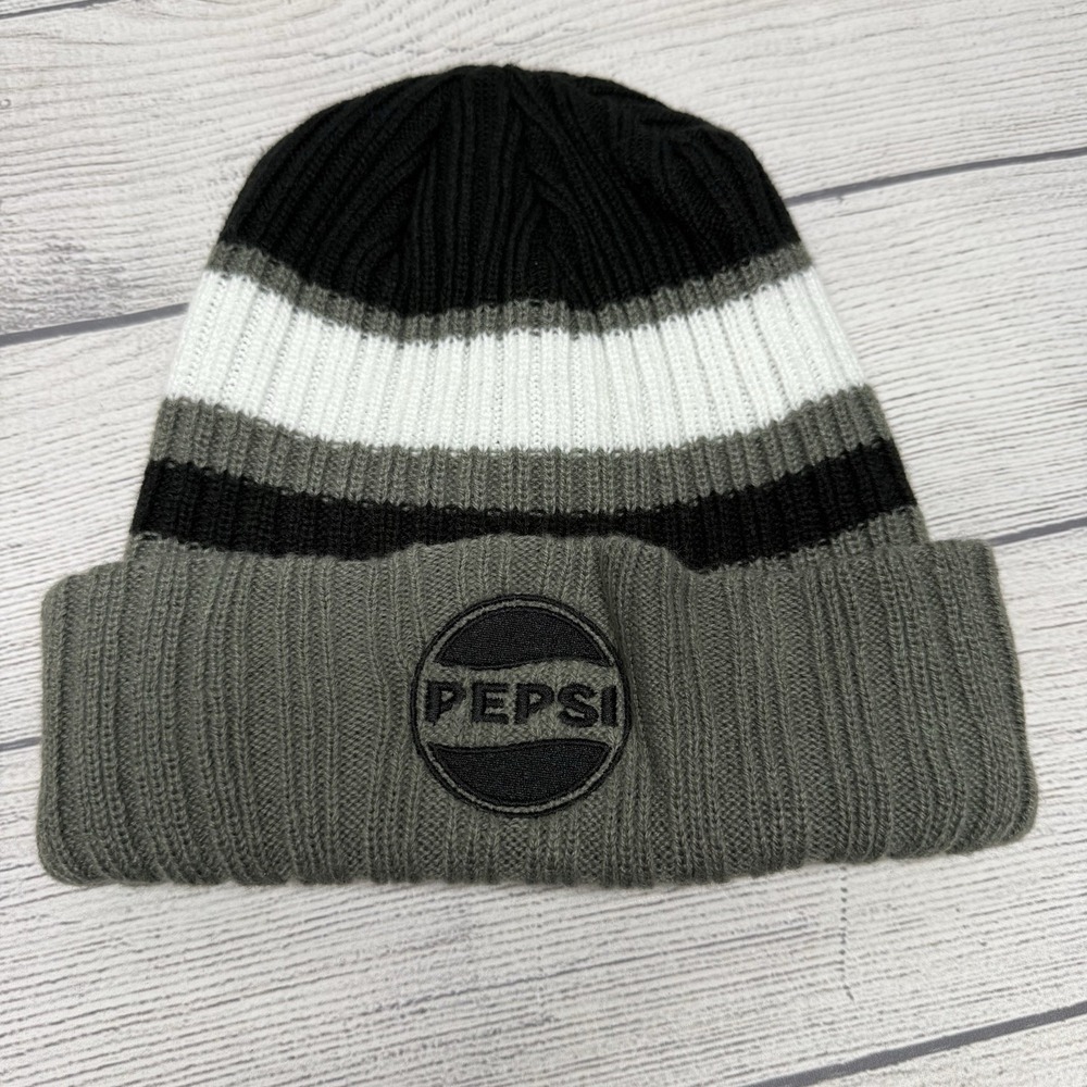 NWOT New Era Ribbed Tailgate Beanie-NE903 Grey White Black Pepsi Logo